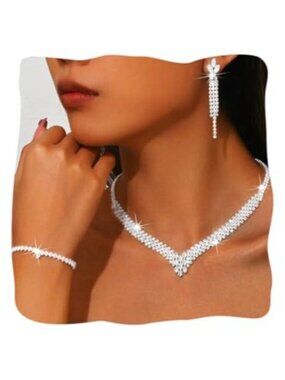 Rhinestone Jewelry Set Silver